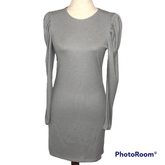 H&M Dresses & Skirts - DIVIDED BY H&M WOMNE'S LONG SLEEVE PUFF SHOULDER DRESS GRAY SIZE MEDIUM